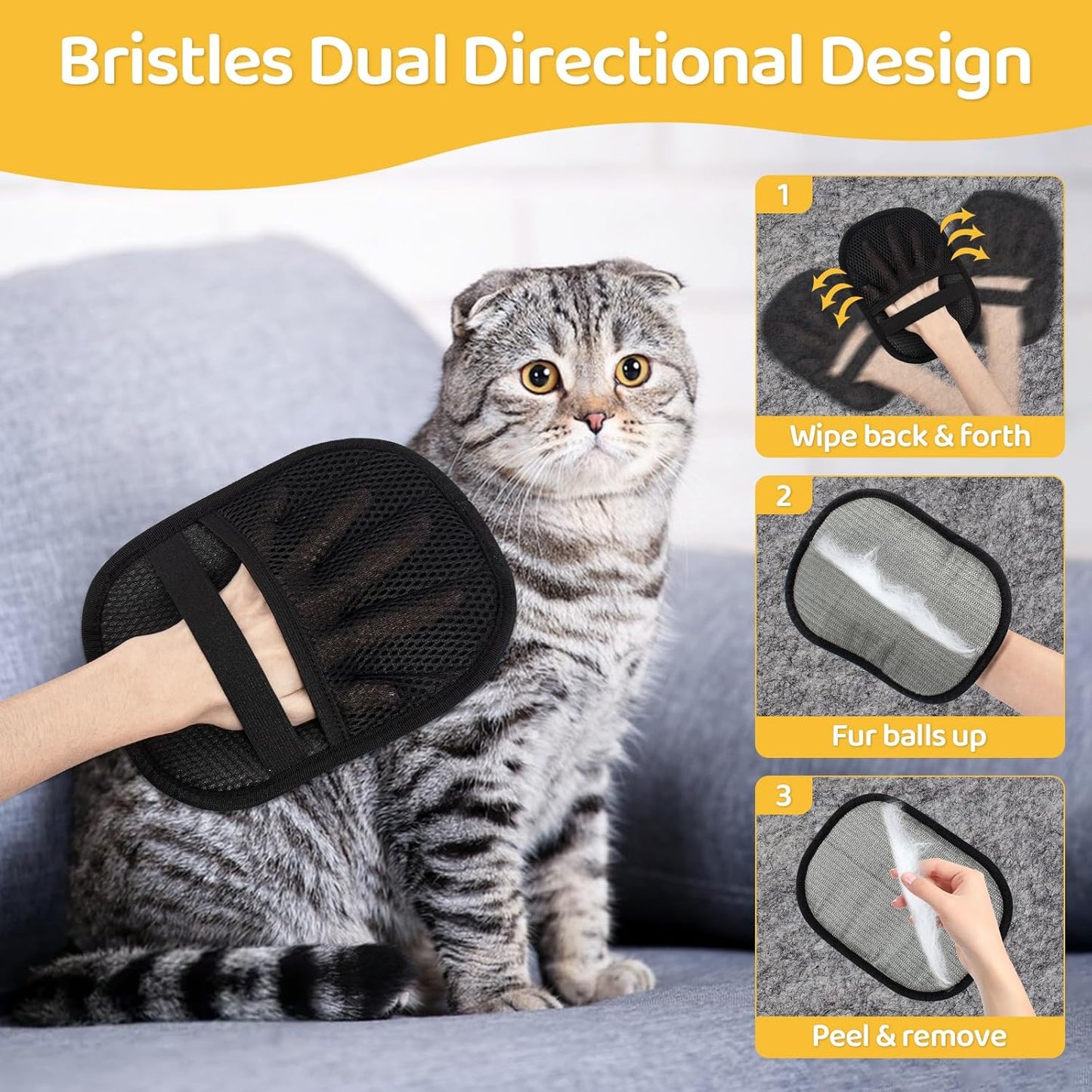 Pet Hair Removal Glove for Dogs & Cats, Upgraded 2PCS Electrostatic Pet Hair Remover with Grooming Comb, Reable Washable Magic Brh Hair Tool Mitt for Clothing, Couch, Carpet, Car Seat