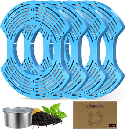 4 Pcs Stainless Steel Dog Water Bowl Filters - Activated Carbon Replacement Filters for No Spill Dog Water Bowl