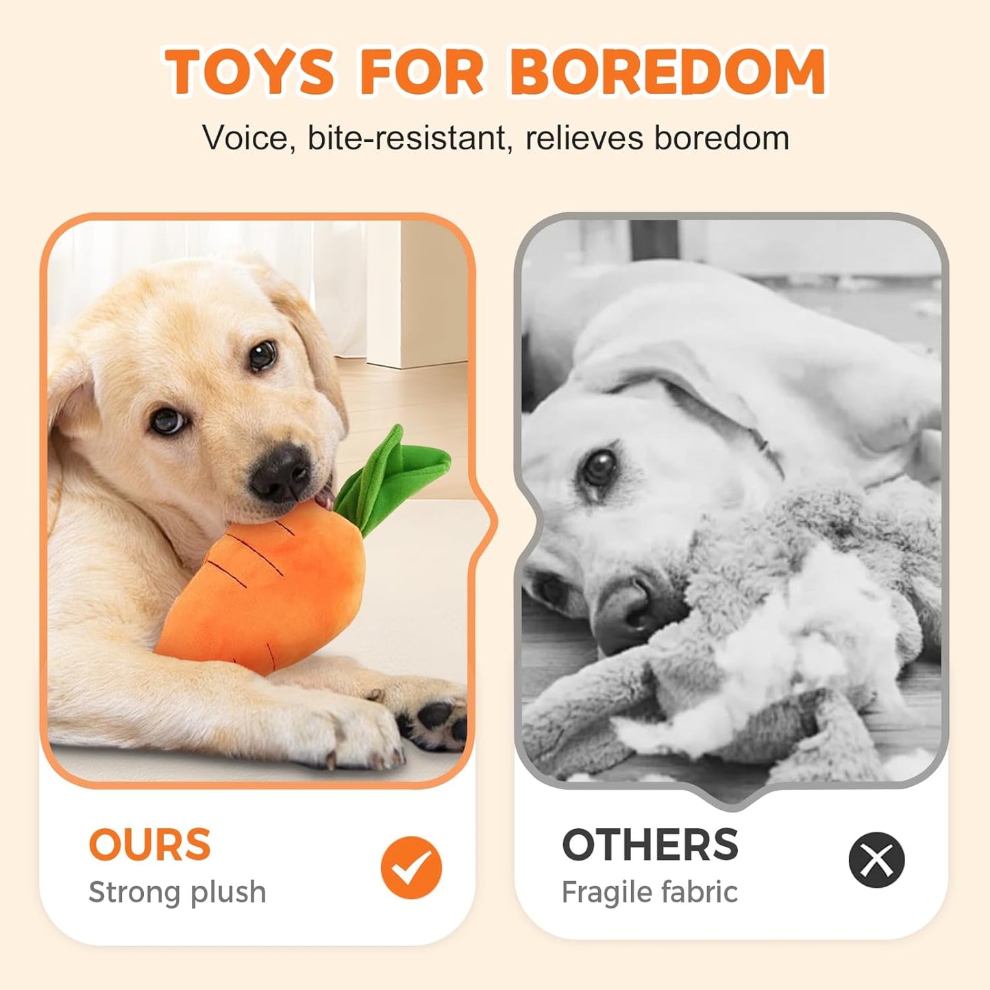 2026 New Dog Toys with Squeaker and Crinkle, Upgrade Indestructible Plush Dog Toy for Aggressive Chewers, Suitable for Large Medium Small Dogs (Radish A)