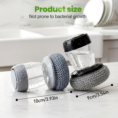 Dish Brh with Soap Dispenser, Soap Dispensing Dish Brh - with PET/Steel Wire Bristles, Kitchen Scrub Brh for Dishes Pots Pans Sinks (PET Head)