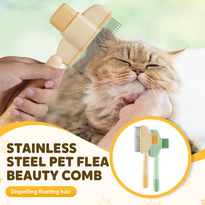 2-in-1 Pet Grooming Brh, Magic Pet Hair Remover Comb with Self-Cleaning Button for Dogs & Cats, Shedding Brh for Long/Short Hair, Home & Furniture Fur Removal Tool (Green + Yellow)