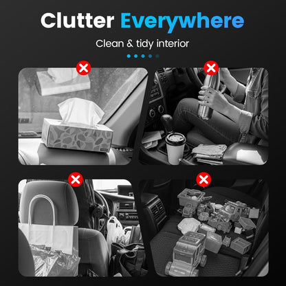 Car Backseat Organizer 3-in-1 Multifunctional Car Back Seat Storage Box with Drink Cup Holder Tissue Box Trash Bin & Hooks, Back Seat Car Organizer for Hold Phones,Drinks, and Handbags (Black)