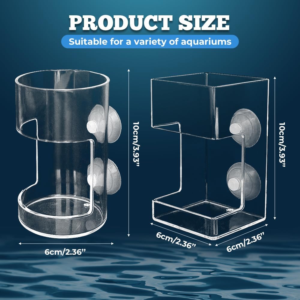 No Mess Aquarium Feeder, 2026 New Acrylic Clear Fish Tank Feeder with Suction Cup, Preventing Food Scattering (Square)