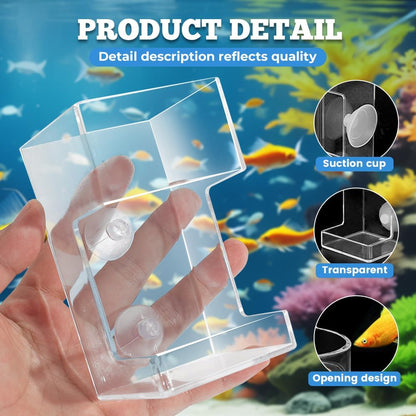 No Mess Aquarium Feeder, 2026 New Acrylic Clear Fish Tank Feeder with Suction Cup, Preventing Food Scattering (Square)