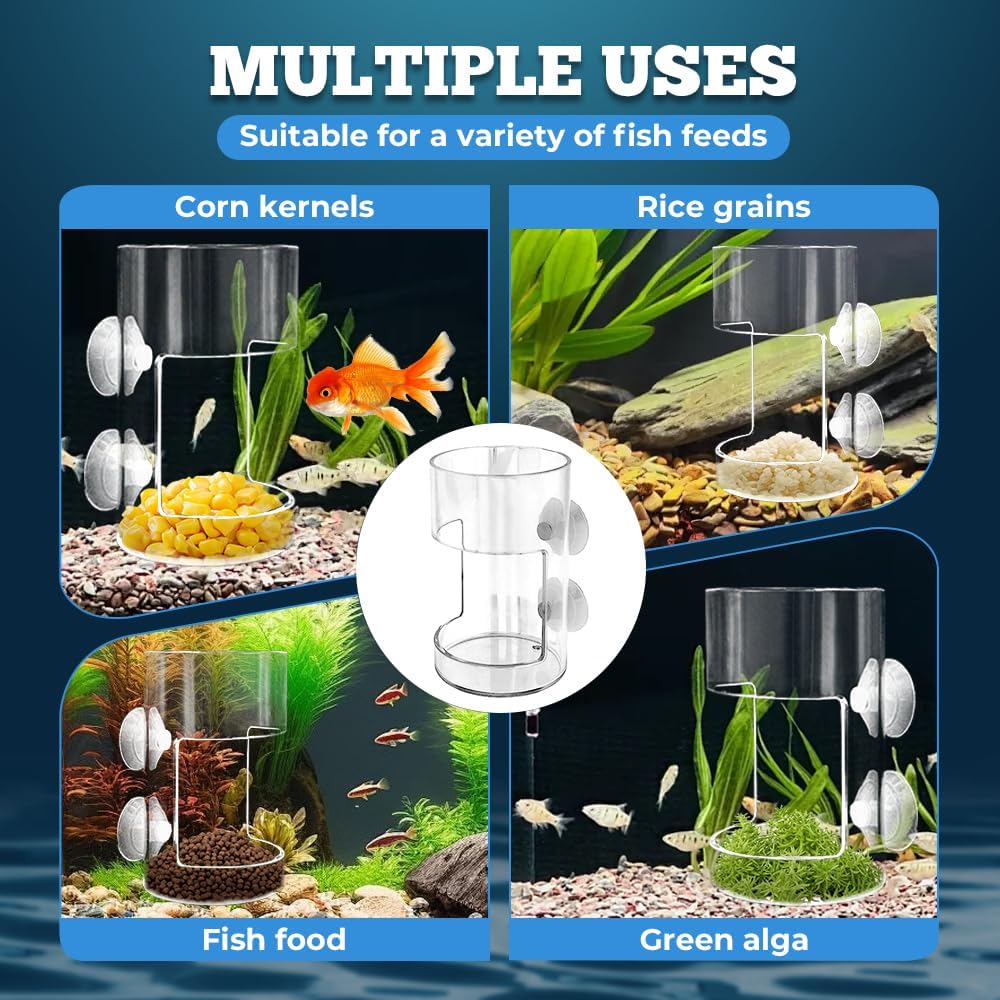 No Mess Aquarium Feeder, 2026 New Acrylic Clear Fish Tank Feeder with Suction Cup, Preventing Food Scattering (Square)