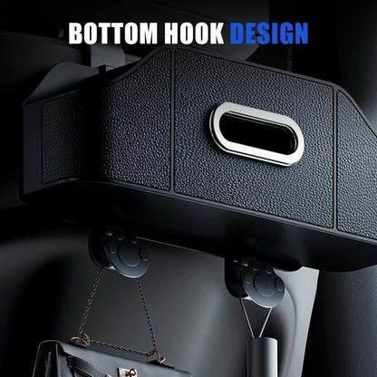 Multifunctional Car Back Seat Storage Organize with Tissue Holder, 2 Cup Holders and Purse Hooks, For Phones, Snacks, Drinks, Bags, Travel Storage (Orange)