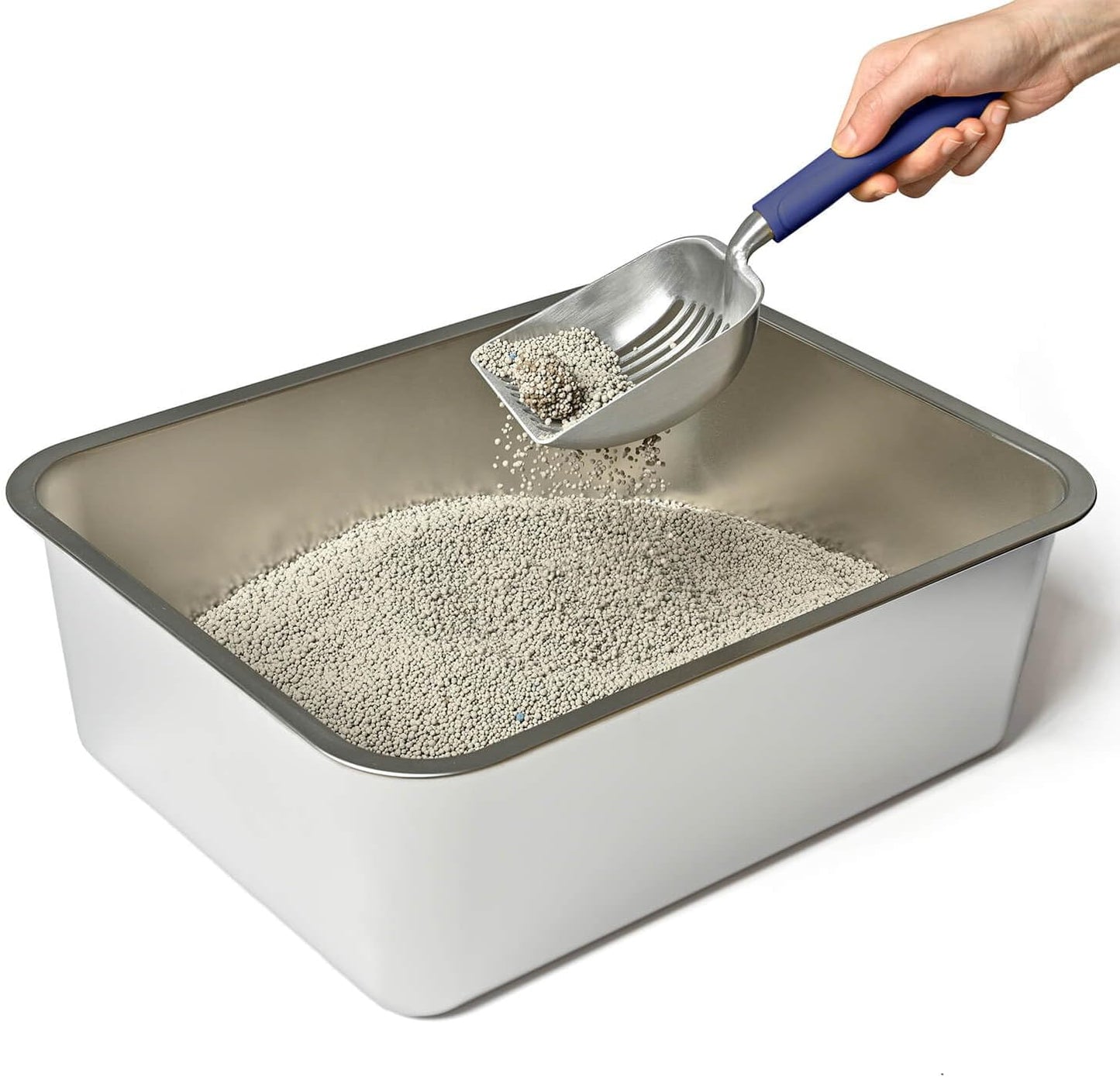 Stainless Steel Cat Litter Box, High Sides Kitten Toilet, Top Open Pet Tray, Non-Stick, Odorless, Rt-Resistant, Easy-Clean Pan, Silver Box (24x16x6 Inch)