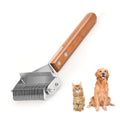 2-in-1 Dematting Comb & Shedding Brh, Undercoat Rake Grooming Tool with Wooden Handle for Dogs & Cats - MDM Australian
