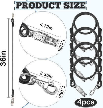 4 Pack Bungee Cross Ties Set Horse Trailer Tie Straps Bulk Cords with Snaps for Accessories, 36 Inch Long (Black) Black -