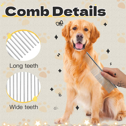 Biaungdo 3 Pcs Dog Grooming Combs Set, Metal Dog Comb for Removing Tangles and Knot, Cat Brush Grooming Tool for Long Haired Pets(7.48 x 1.65 inch & 7.4 x 1.3 inch & 6.5 x 1.14 inch)