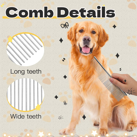 Biaungdo 3 Pcs Dog Grooming Combs Set, Metal Dog Comb for Removing Tangles and Knot, Cat Brush Grooming Tool for Long Haired Pets(7.48 x 1.65 inch & 7.4 x 1.3 inch & 6.5 x 1.14 inch)