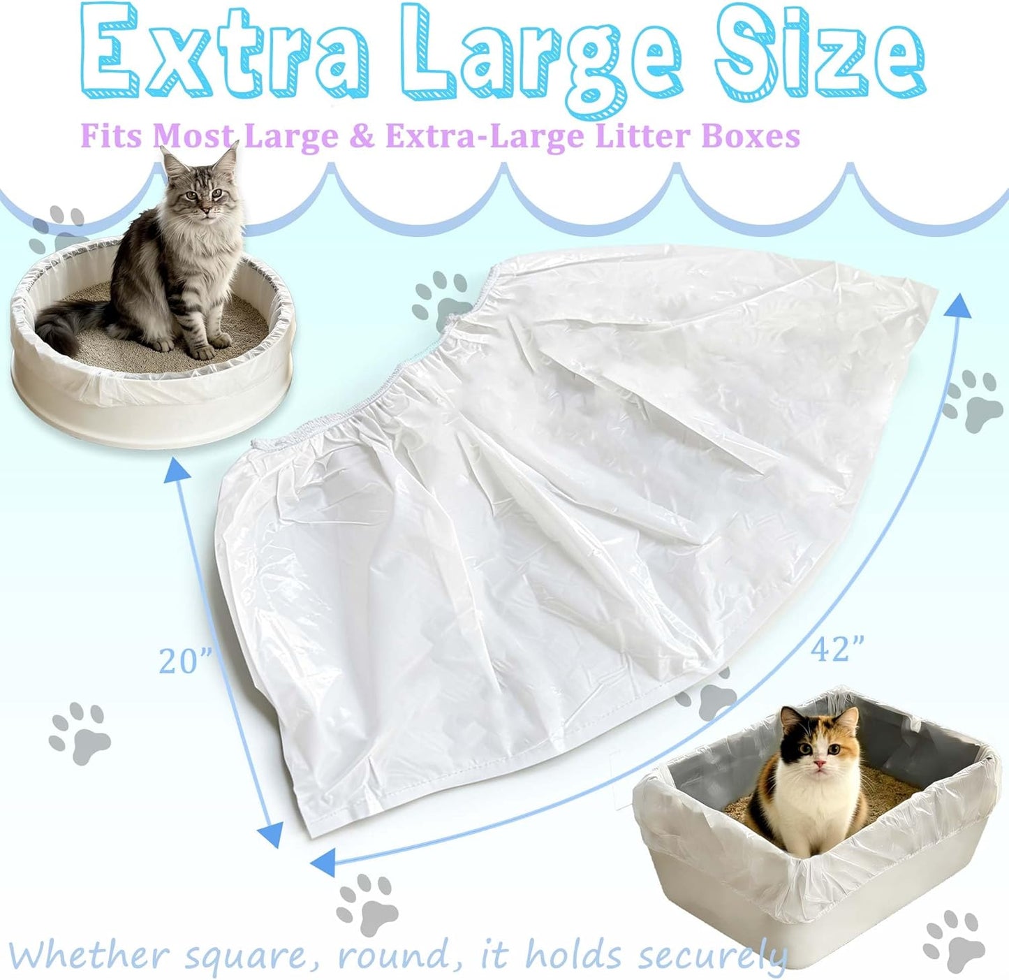 Large Cat Litter Liners, Jumbo Drawstring Leakproof Bags for IRIS Cat Litter Boxes, Heavy Duty 2 MIL Tear-Resistant Extra Durable Disposable Bags for Most Cat Litter Pans, 42“ x 20”, 16PCS
