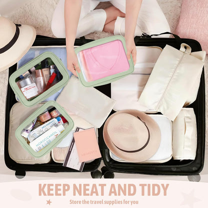 3PCS Clear Toiletry Bag,TSA Approved Travel Makeup Pouch with Zipper for Cosmetics and Toiletries，Diaper Bag Organizer Pouch Set，Women's Purse Organizer and Clear Car Bag