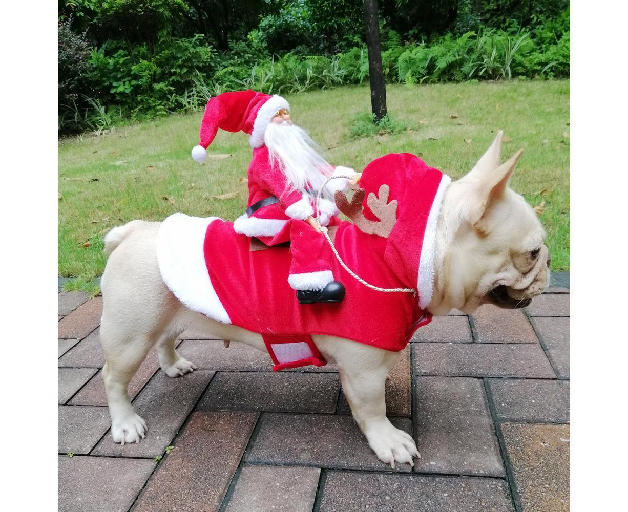 Santa Dog Costume Christmas Pet Clothes Santa Claus Riding Pet Costumes Party Dressing Up Dogs Cats Outfit For Small Medium Dogs Cats