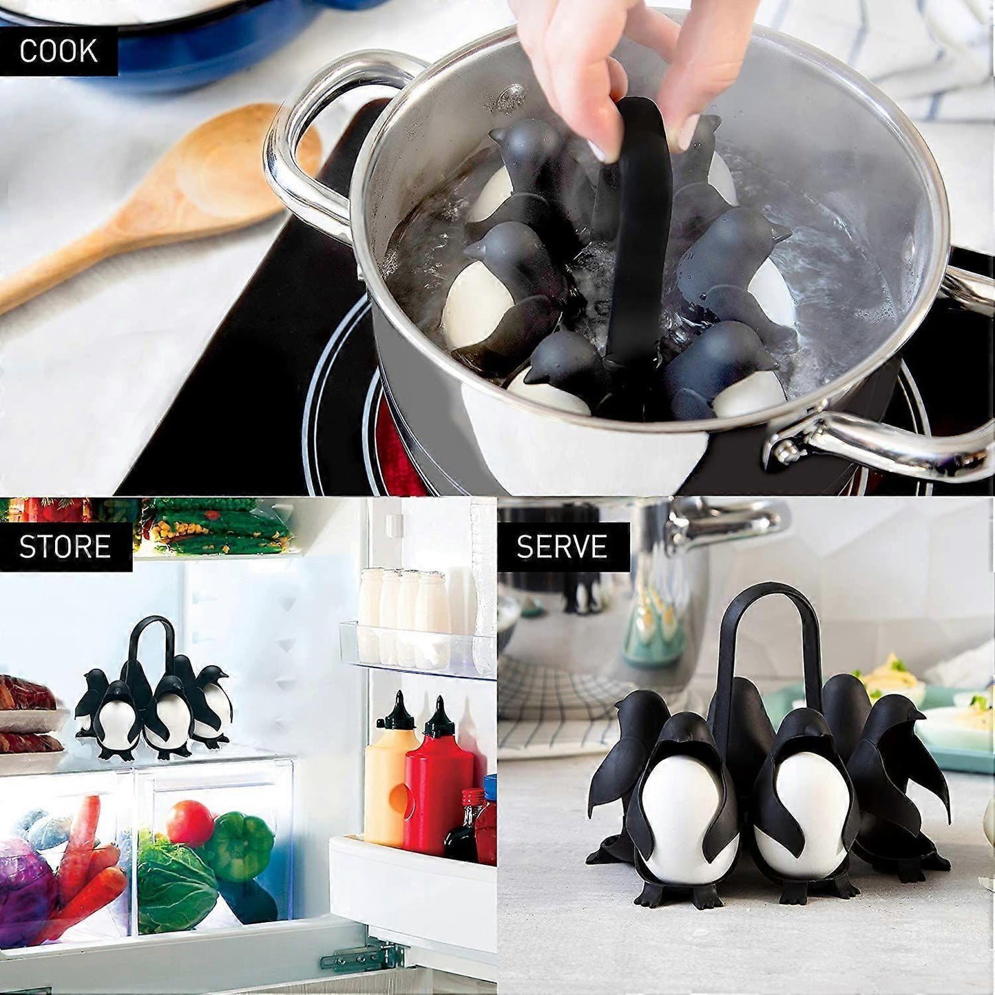 Penguin-Shaped 3-in-1 Boiled Egg Cooker, Premium Design