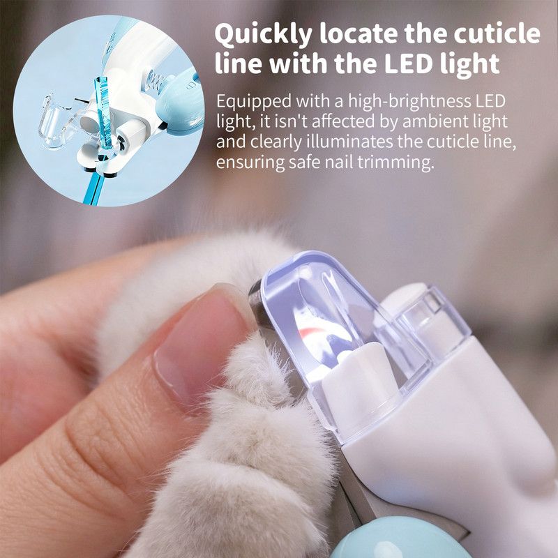 Pet Nail Clippers with Light, Splatter-Proof and Safe Grooming Tool, Universal for Cats and Dogs, LED Light for Locating the Quick - Blue