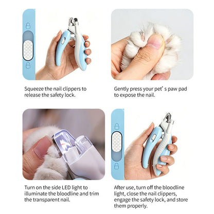 Pet Nail Clippers with Light, Splatter-Proof and Safe Grooming Tool, Universal for Cats and Dogs, LED Light for Locating the Quick - Off-White