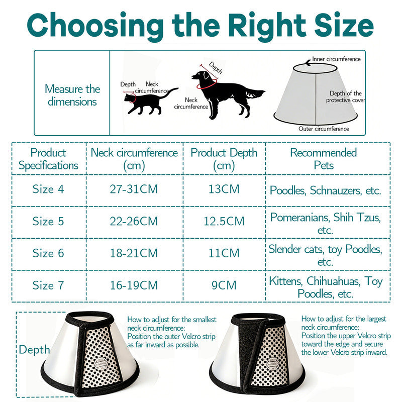 Classic Elizabethan Collar - Anti-Licking Collar - Multiple Sizes - Adjustable - Bite-Resistant - Transparent - Flea & Tick Prevention & Anti-Licking - Velcro Closure - For Cats & Dogs -18-21CM - 1 Piece