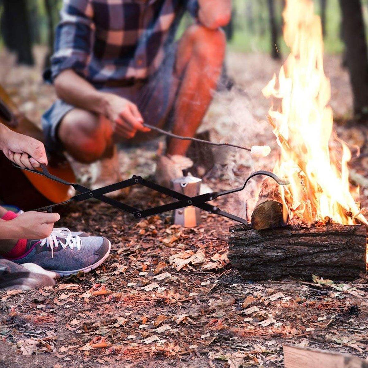 Folding Fireplace Tongs Grip Fire Pit Pliers Outdoor Indoor Fire Tools Durable