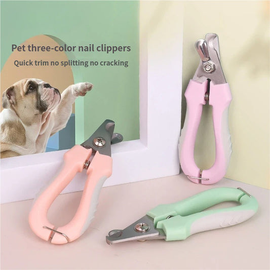 3 PCS (Purple+ Pink+ Green)Professional Pet Nail Clippers for Dogs and Cats - Sharp Stainless Steel Blades with Safety Guard and Anti-Splash Baffle - Ergonomic Non-Slip Handle for Safe and Easy Grooming