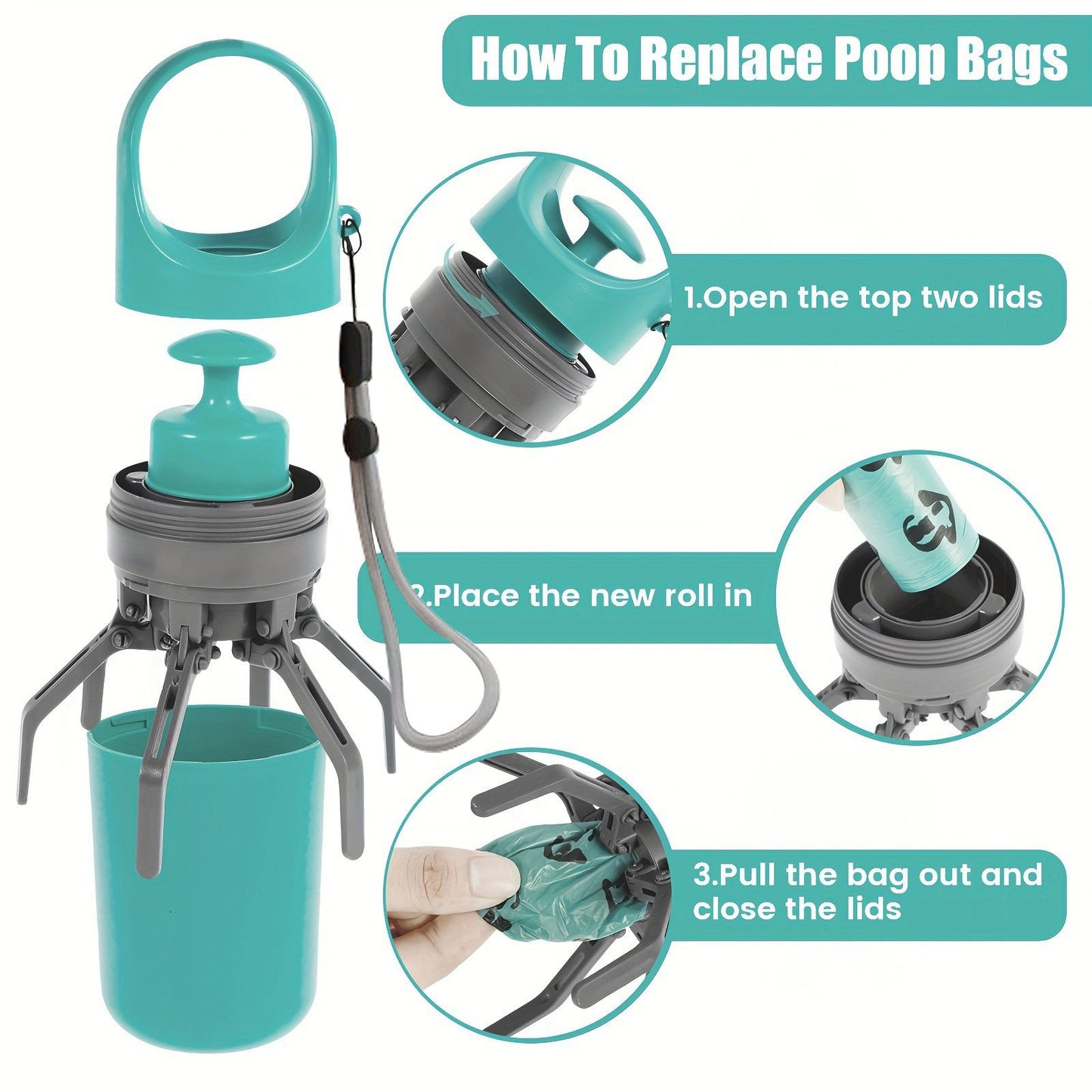 Orange Portable 6-Claw Pet Pooper Scooper - Hands-Free Dog Waste Picker with Integrated Bag Dispenser and Storage Cap - Lightweight Sanitary Waste Removal Tool for Outdoor Walking and Travel