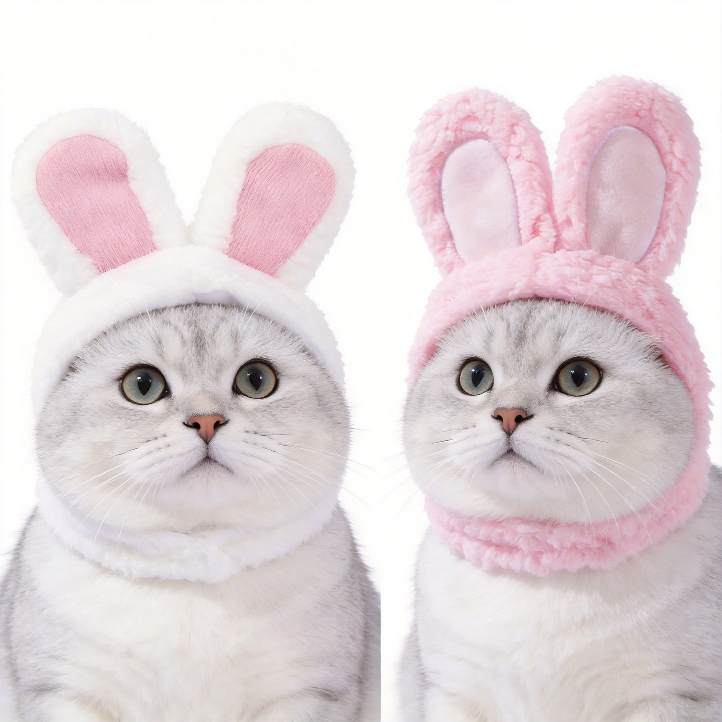 2 Pcs White Adorable Bunny Ears Cat Hat – Soft Plush Pet Costume Headband for Cats