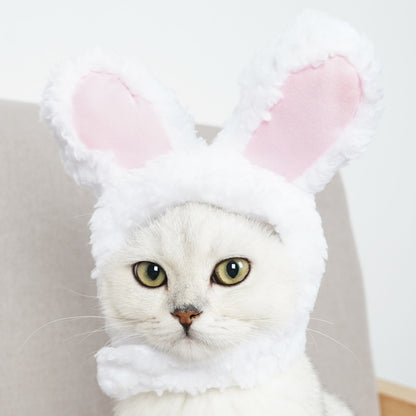 2 Pcs (White and Pink) Adorable Bunny Ears Cat Hat – Soft Plush Pet Costume Headband for Cats