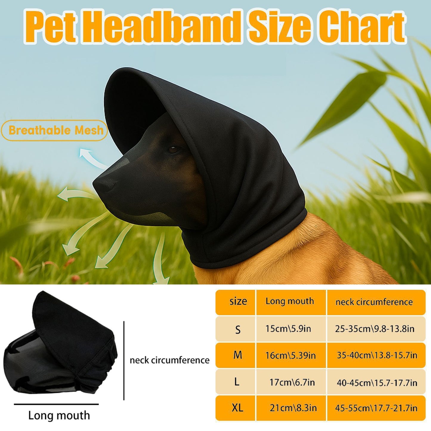 Size L Black Mesh Net Hood for Dogs – Protective Face Cover Against Insects, Debris, and Oral Ingestion