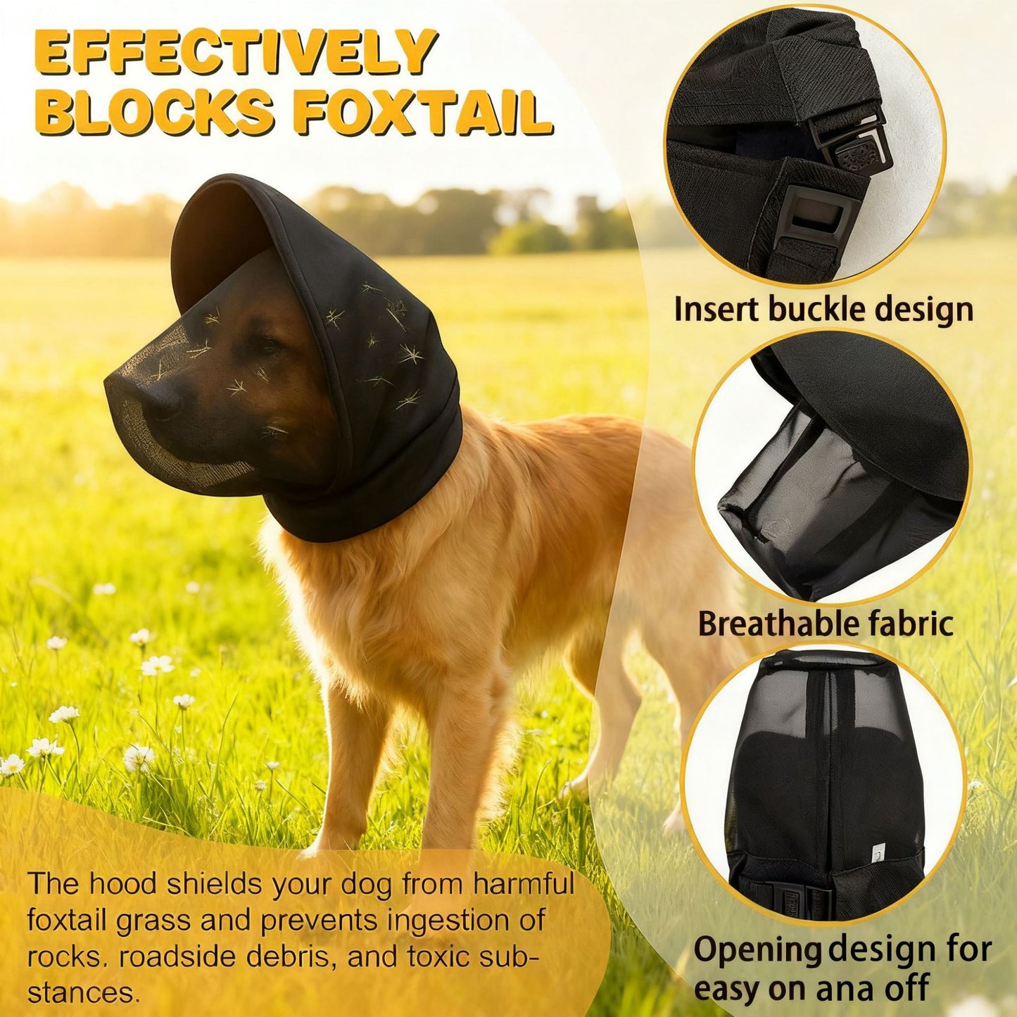 Size XL Black Mesh Net Hood for Dogs – Protective Face Cover Against Insects, Debris, and Oral Ingestion