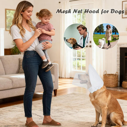 Size XL Black Mesh Net Hood for Dogs – Protective Face Cover Against Insects, Debris, and Oral Ingestion
