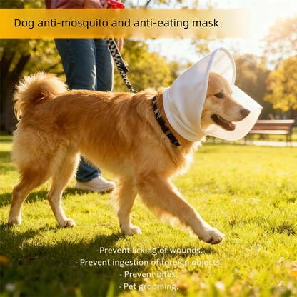 Size S White Mesh Net Hood for Dogs – Protective Face Cover Against Insects, Debris, and Oral Ingestion