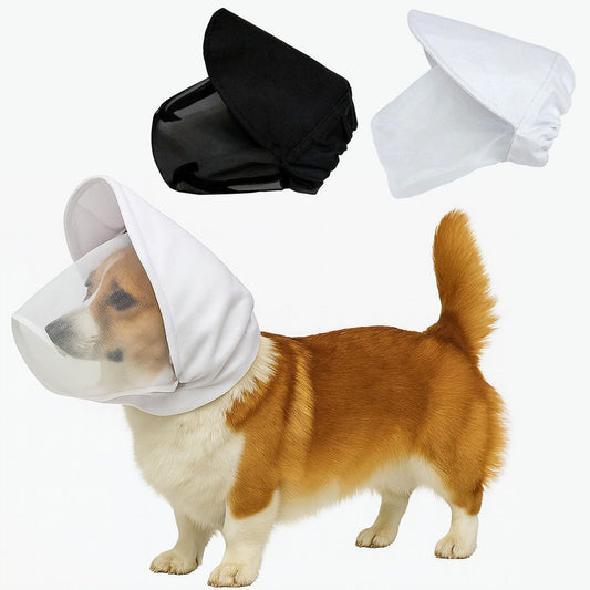 Size S White Mesh Net Hood for Dogs – Protective Face Cover Against Insects, Debris, and Oral Ingestion
