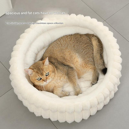 Grey Plush Round Pet Bed with Removable Cushion M Size, Thickened Warm Dog and Cat Nest for Small to Medium Pets, Cozy and Soft Sleeping Space for Home Use