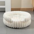 White Plush Round Pet Bed with Removable Cushion M Size, Thickened Warm Dog and Cat Nest for Small to Medium - MDM Australian