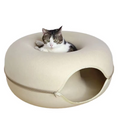 Beige Felt Donut Cat Bed with Zipper Tunnel Toy, Double-Layer Pet Cave for Cats, M Size (50x20cm), Cozy - MDM Australian