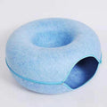 Sky blue Felt Donut Cat Bed with Zipper Tunnel Toy, Double-Layer Pet Cave for Cats, M Size (50x20cm), Cozy - MDM Australian