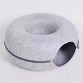 Light grey Felt Donut Cat Bed with Zipper Tunnel Toy, Double-Layer Pet Cave for Cats, M Size (50x20cm), Cozy - MDM Australian