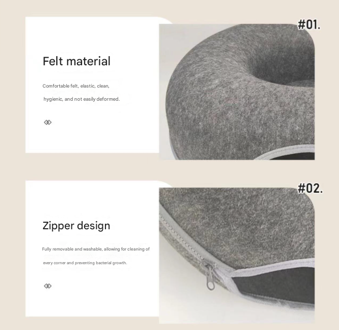 Light grey Felt Donut Cat Bed with Zipper Tunnel Toy, Double-Layer Pet Cave for Cats, M Size (50x20cm), Cozy Hideaway for Indoor Cats