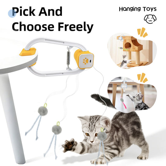 Electric Interactive Cat Teaser with Remote Control & Door Clip – Dual-Mode Swinging & Rotating Motion, Auto 15-Minute Play, Safe ABS Material, Includes 4 Tail Toys, for Cats & Small Pets