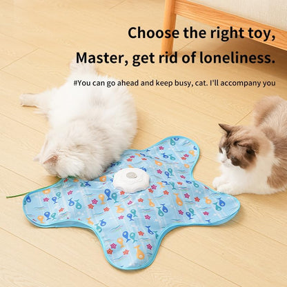 Automatic Cat Hunting Game Mat with 360° Teaser Wand, USB-C Rechargeable Interactive Pet Toy for Indoor Cats, Self-Entertainment Hide-and-Seek Play Mat, Durable Fabric & ABS Construction(Triangle Duck Design)