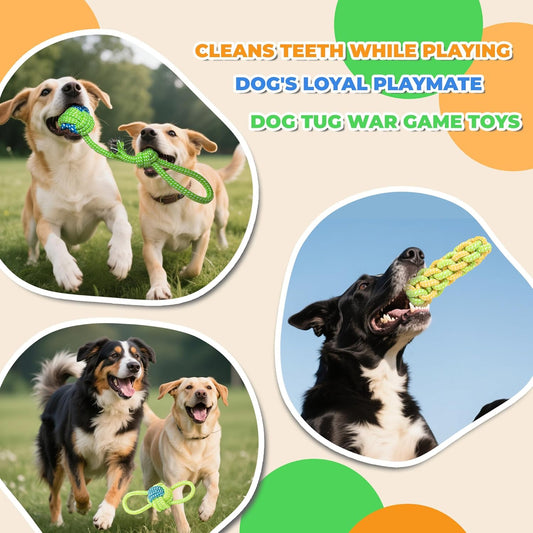 7-Piece Green Durable Cotton Rope Dog Toy Set - Washable Knotted Ball & Tug Toys for Aggressive Chewers, Interactive Teeth Cleaning Pet Toy for Small to Medium Dogs & Cats