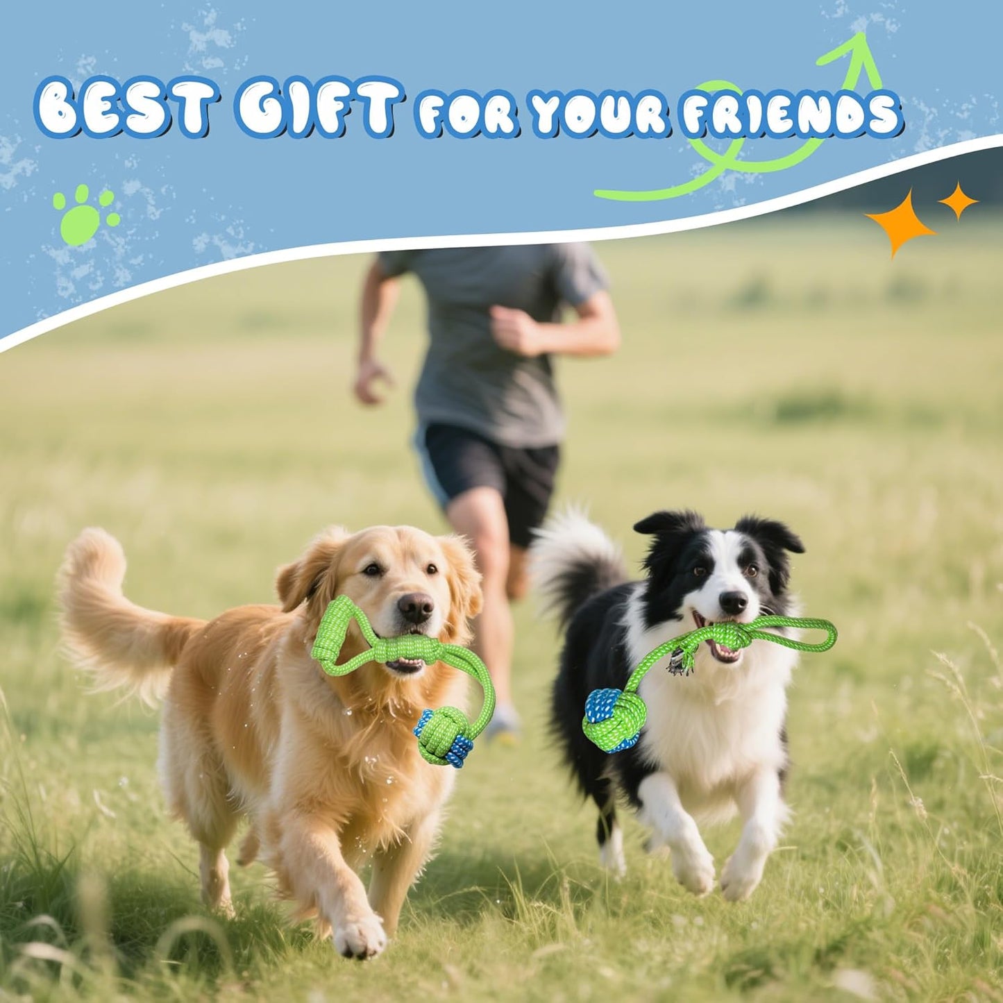 7-Piece Green Durable Cotton Rope Dog Toy Set - Washable Knotted Ball & Tug Toys for Aggressive Chewers, Interactive Teeth Cleaning Pet Toy for Small to Medium Dogs & Cats