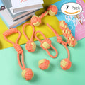 7-Piece Orange-yellow Durable Cotton Rope Dog Toy Set - Washable Knotted Ball & Tug Toys for Aggressive - MDM Australian
