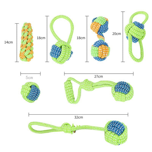 7-Piece Orange-yellow Durable Cotton Rope Dog Toy Set - Washable Knotted Ball & Tug Toys for Aggressive Chewers, Interactive Teeth Cleaning Pet Toy for Small to Medium Dogs & Cats