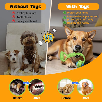 7-Piece Blue-gray Durable Cotton Rope Dog Toy Set - Washable Knotted Ball & Tug Toys for Aggressive Chewers, Interactive Teeth Cleaning Pet Toy for Small to Medium Dogs & Cats