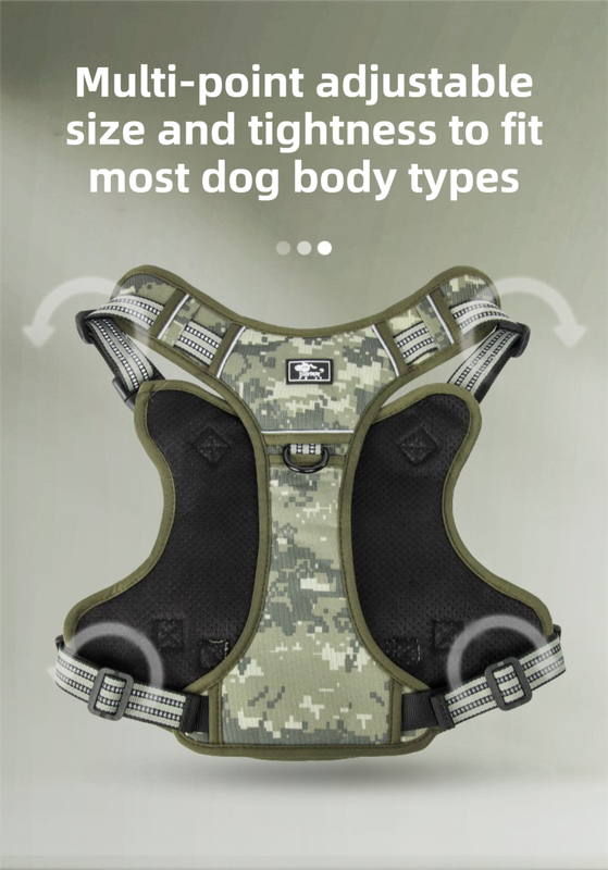 3-Piece Green Tactical Dog Harness Set (S Size) - Heavy Duty No-Pull Vest with Detachable Tactical Pouch & Climbing Rope Leash