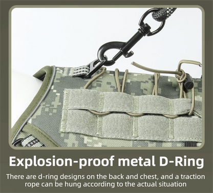 3-Piece Green Tactical Dog Harness Set (S Size) - Heavy Duty No-Pull Vest with Detachable Tactical Pouch & Climbing Rope Leash