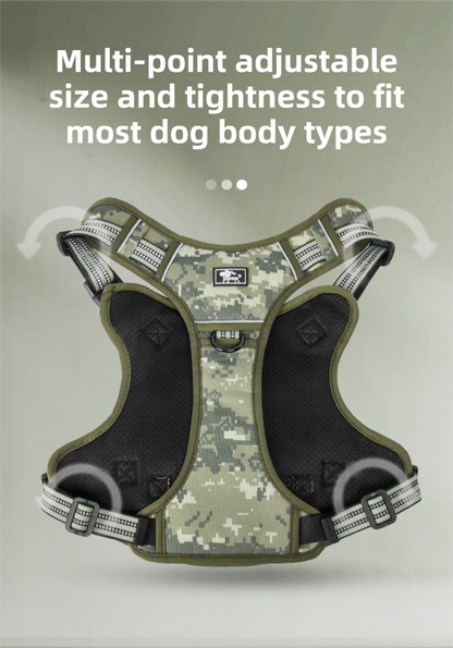3-Piece Green Tactical Dog Harness Set (L Size) - Heavy Duty No-Pull Vest with Detachable Tactical Pouch & Climbing Rope Leash