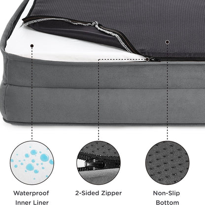 Beige Waterproof Egg-Crate Foam Therapeutic Pet Sofa Bed and Fleece Lounge (M Size 74 x 53 x 17 CM) - Low Entry, High Bolster Support & Zipper Removable Cover