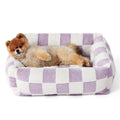 76x60x20 CM Cute Square Plush Pet Bed with Removable Cover & 5 Bolsters Support - Purple Plaid Machine - MDM Australian